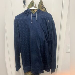Men’s Rhoback Hesi Performance Hoodie. XL. Navy Blue with red and white dots